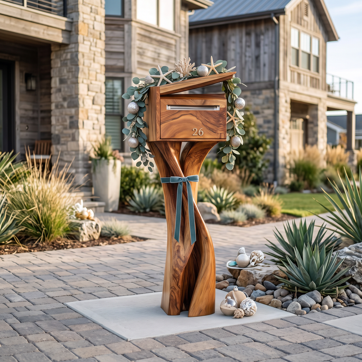 Handcrafted Solid Wood Sculpture Mailbox For Outdoor Furniture Decor SILDTTRMB007