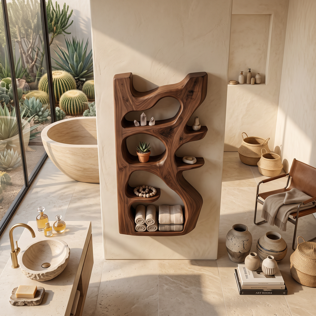 Handcrafted Sculpted Bathroom Shelf For Towels Or Storage SITHTTBAS004