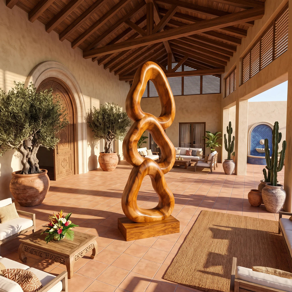 Abstract Wooden Sculpture For Luxury Coastal Balcony Decor SILDTTRAS027