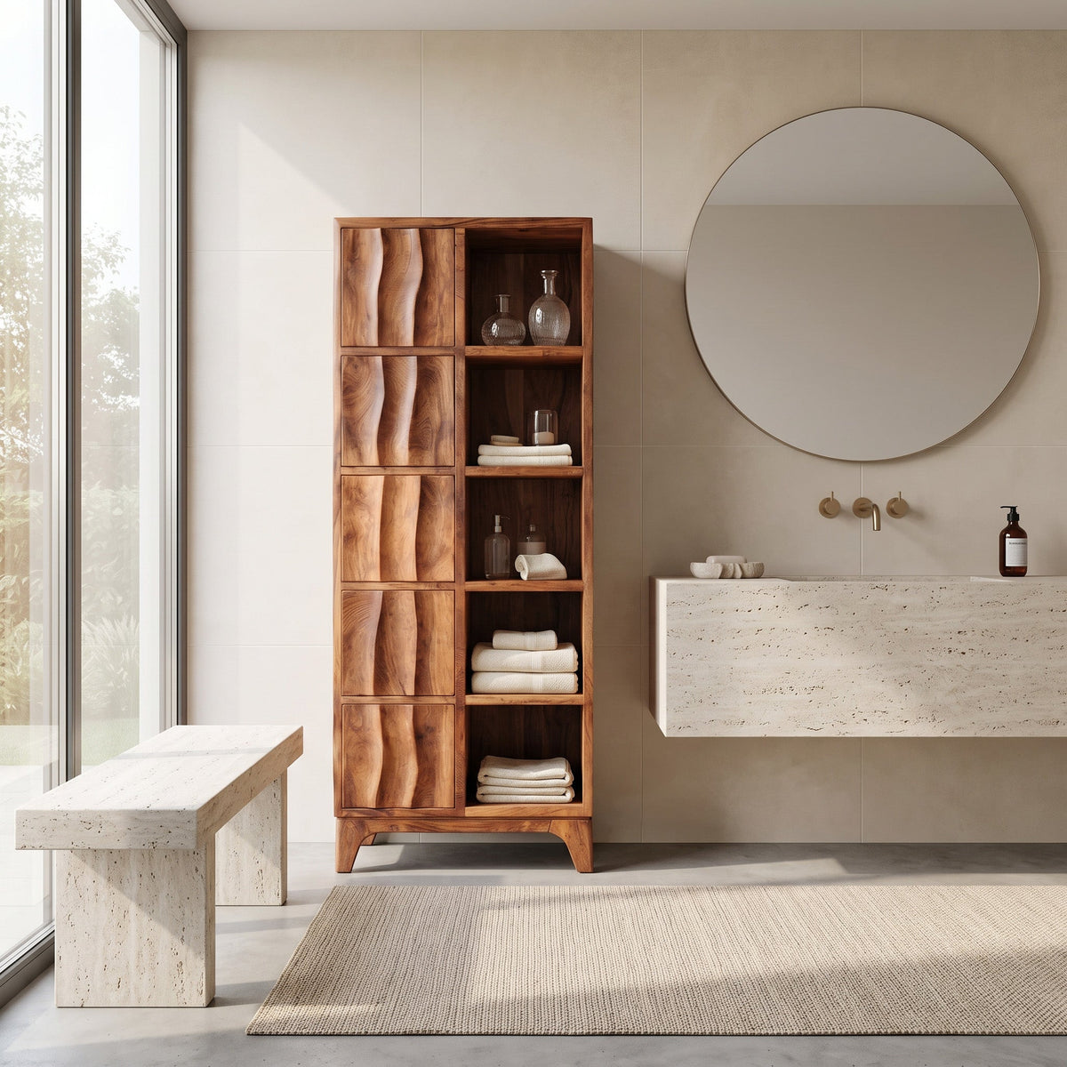 Handcrafted Wooden Bathroom Storage Cabinet For Spa-Inspired Interior RTTHHNBRC028