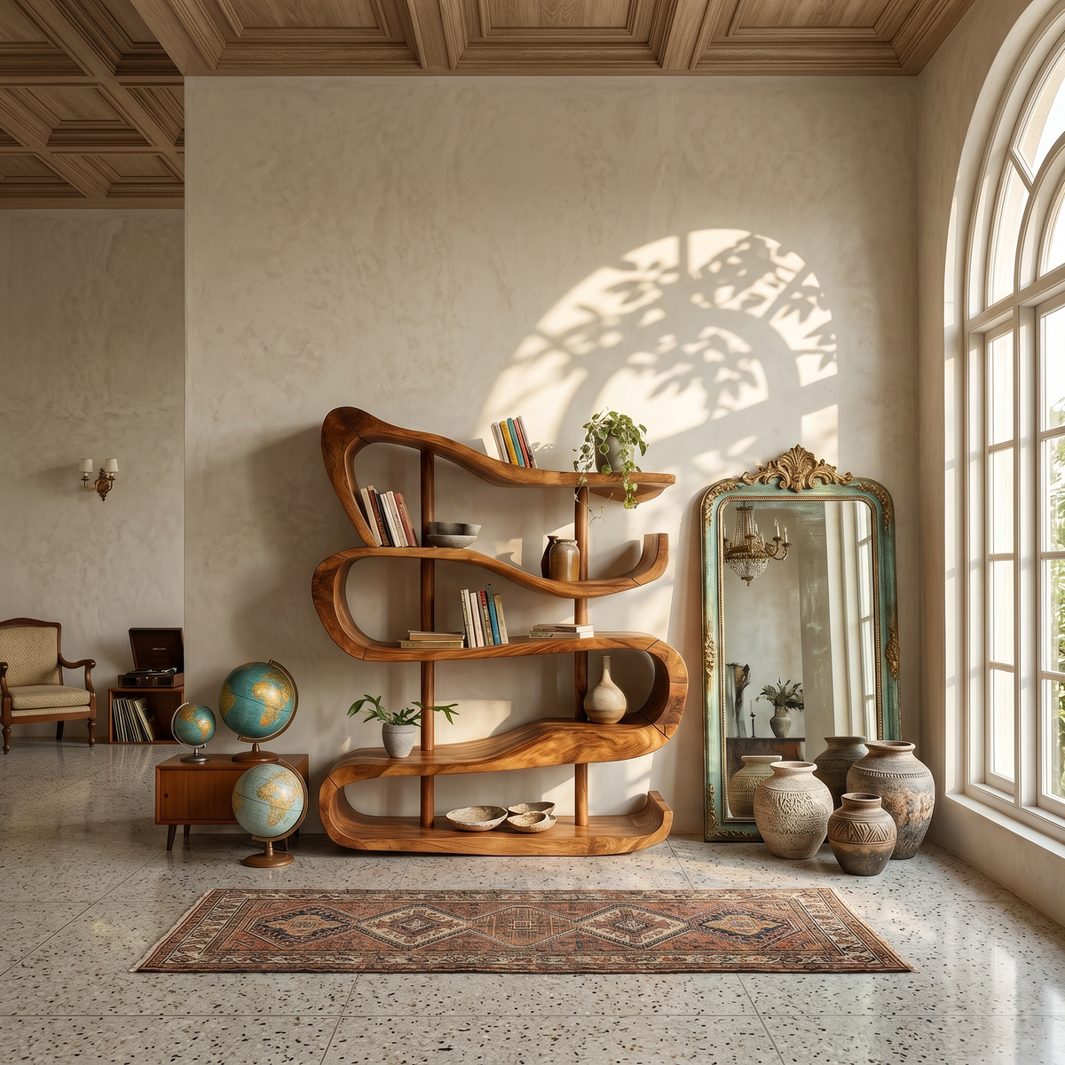 Artistic Wooden Display Shelf In Organic Form SILDTTRBS043
