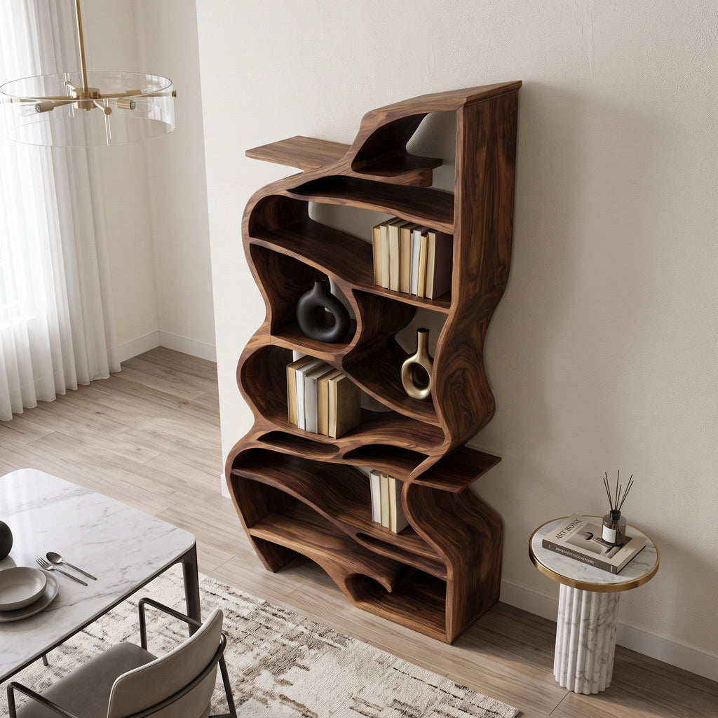 Handcrafted Sculpted Bookshelf With Organic Design For Living Room Or Office SITHHNBS031
