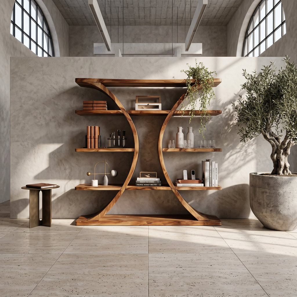 Luxury Organic Wooden Spa Shelf With Sculptural Curved Frame SILDTTRBS046