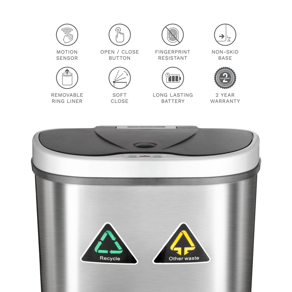 18 Gallon Dual Compartment Motion Sensor Trash Can - Automatic Hands-Free Kitchen Garbage Bin
