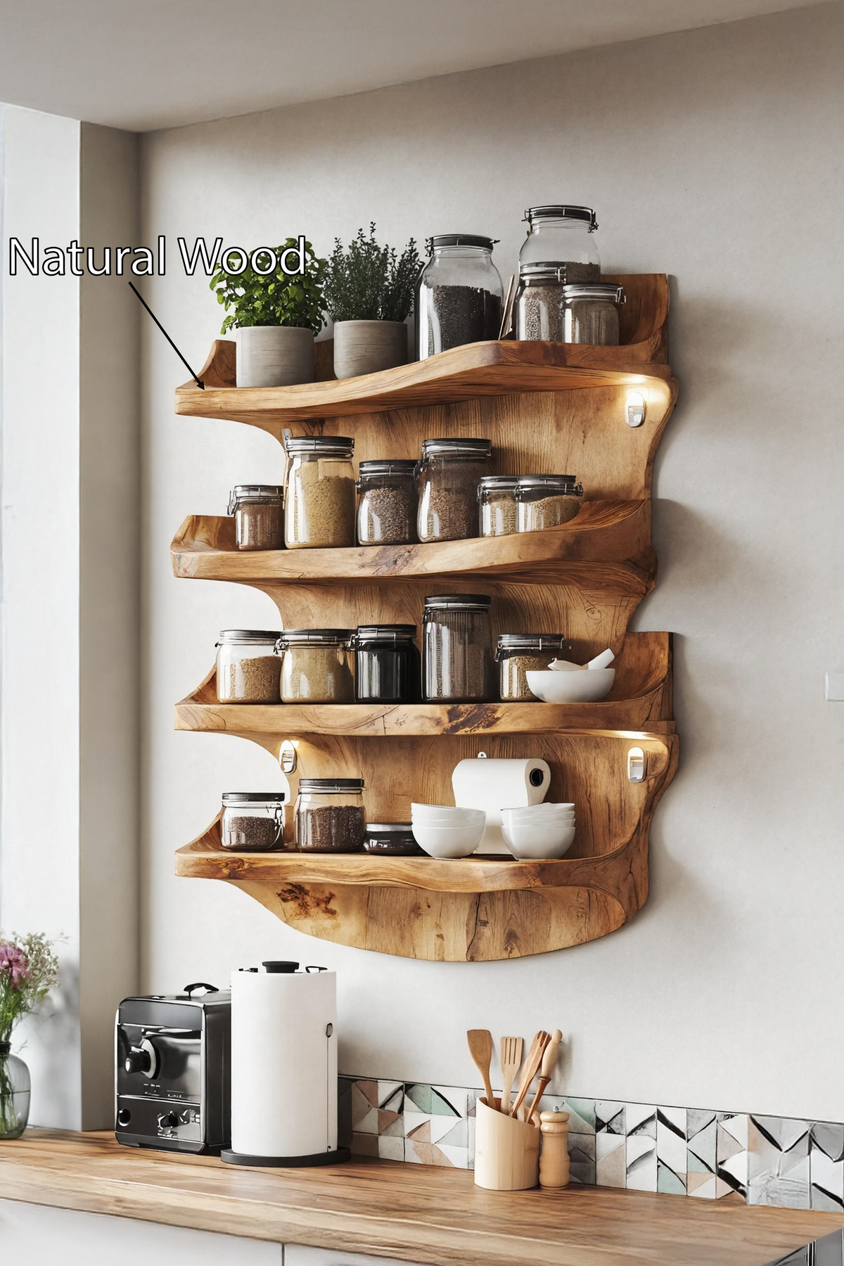 Farmhouse Wooden Spice Storage Shelf For Kitchen Design SILDTTRSRS011