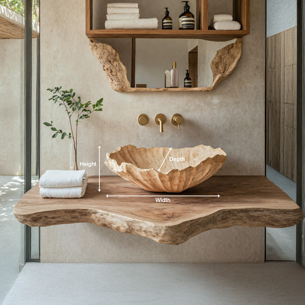 Handcrafted Rustic Wooden Vessel Sink, Natural Live Edge Wood Wash Basin Bowl for Vintage Bathroom Vanity & Restroom Remodel, SILDTTRVS017
