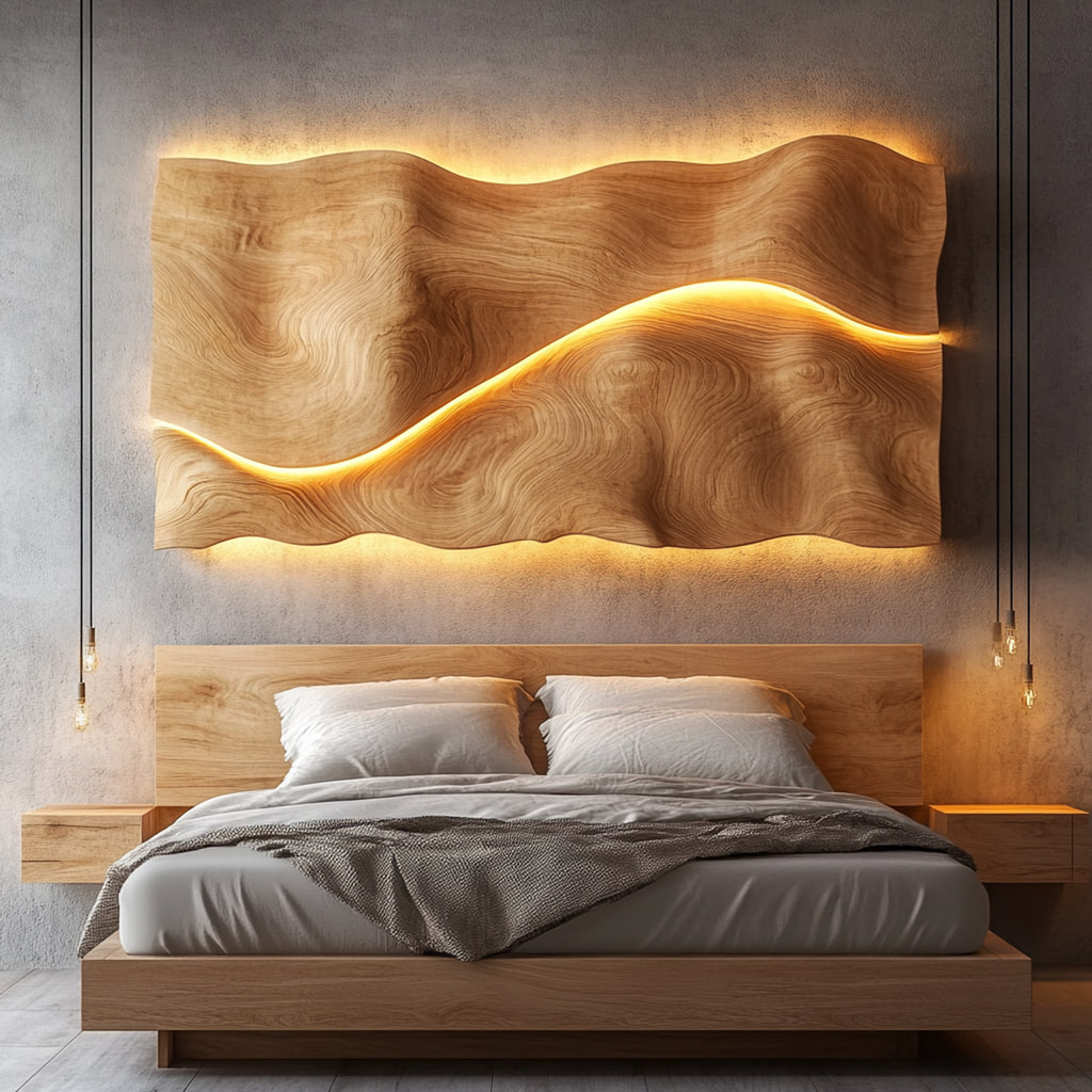 Handcrafted Wood Headboard Solid Wood Bedroom Interior SINLKIDH022