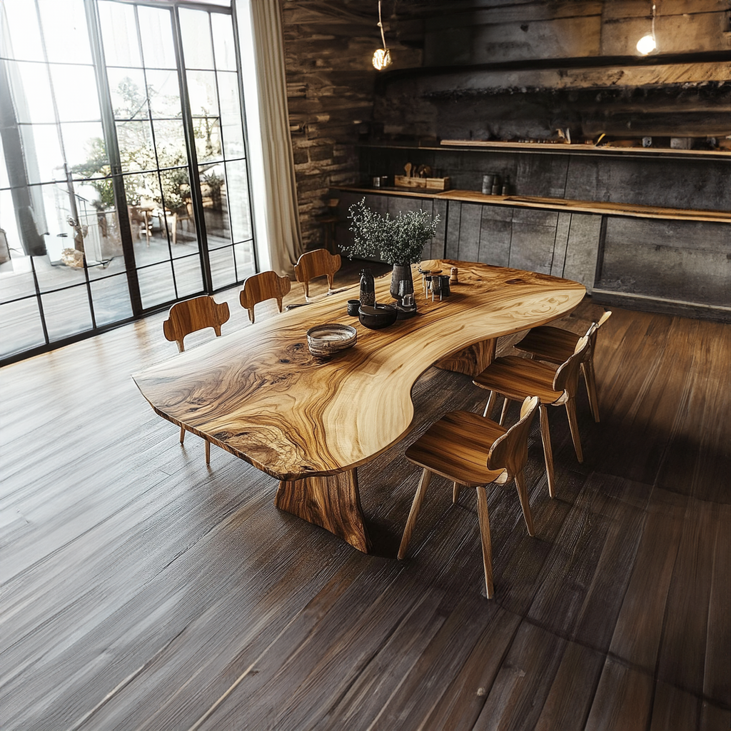 Handcrafted Live Edge Wooden Dining Table Artistic Slab For Kitchen SINLKIDT145