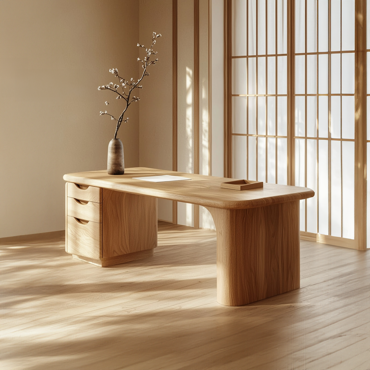 Japandi Organic Minimal Work Desk Home Office And Study Room SINLKIDK057