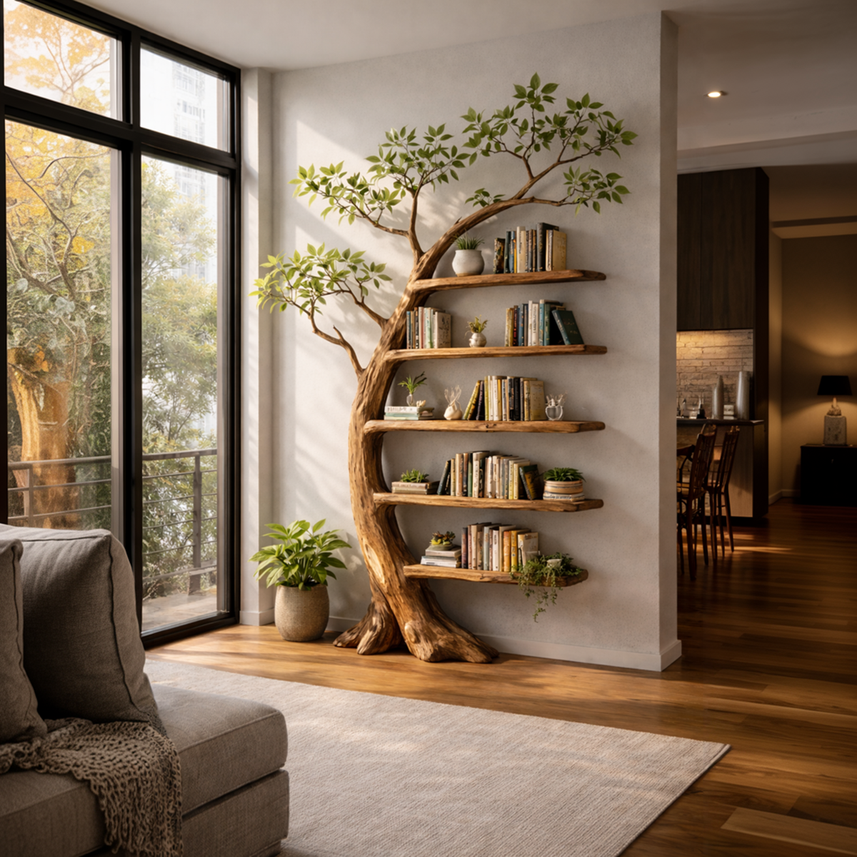 Handcrafted Tree Storage Bookcase Living Room SINLKITB656