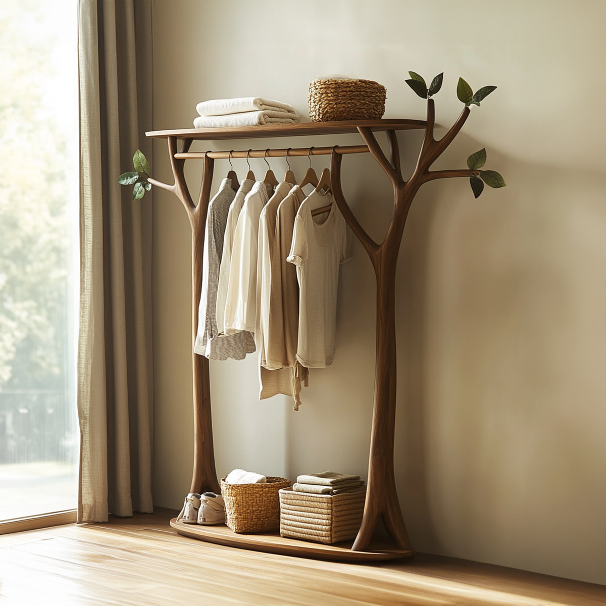 Handcrafted Solid Wood Tree Rack Organic Bedroom SINLKITCR049