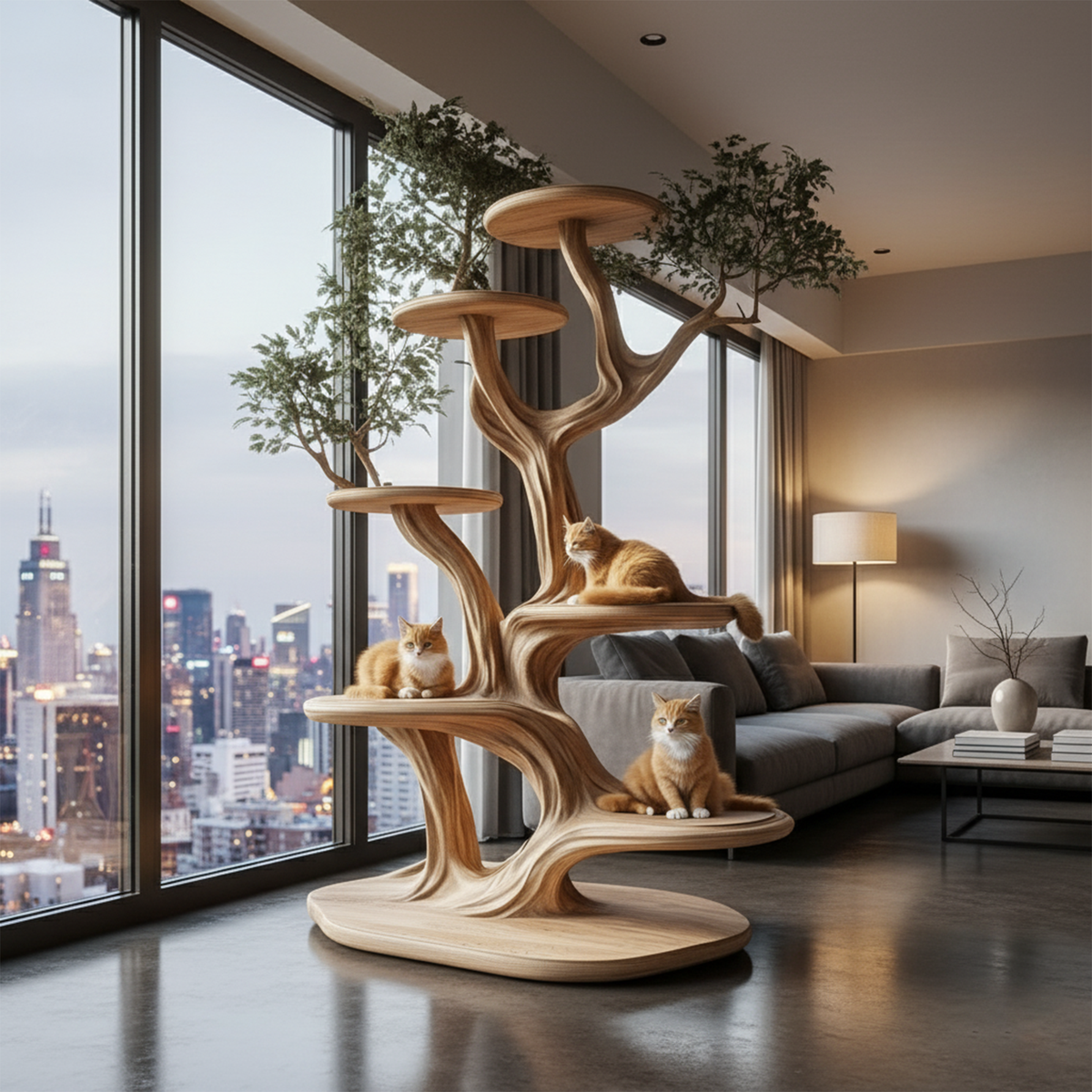 Artistic Cat Tree Organic Multi-Level Climbing Shelf Living Room SINLKITT087