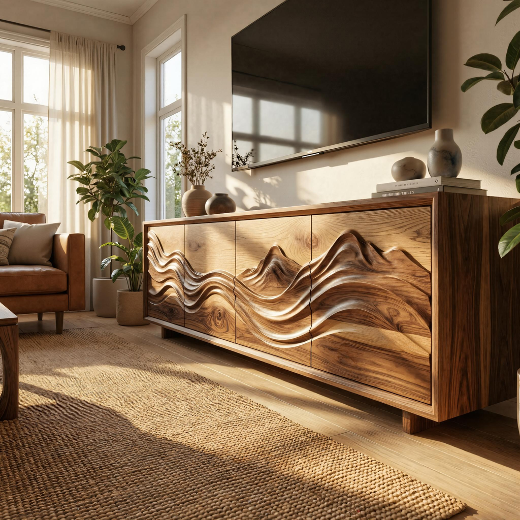 Handcrafted Sculptural Storage Cabinet Solid Wood Living Room SINLKISC499