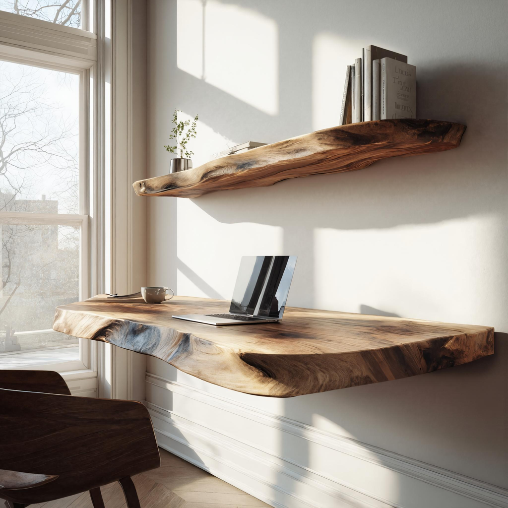 Live Edge Solid Wood Floating Desk Natural Home Office Interior SINLKIFL378