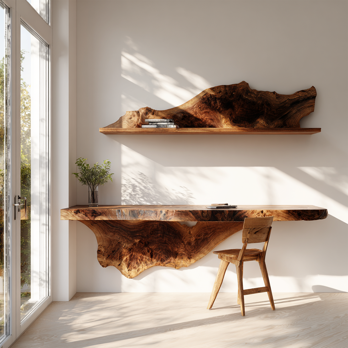 Handcrafted Solid Wood Wall Desk Live Edge Home Office Style SINLKIFL384