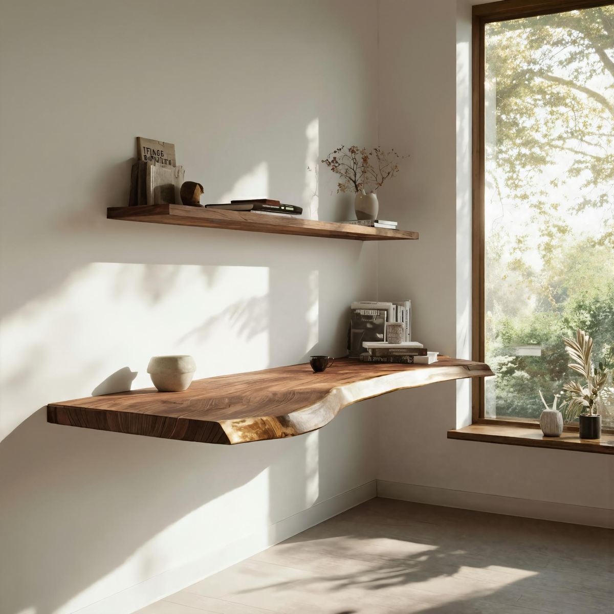 Handcrafted Live Edge Floating Work Desk Modern Corner Workspace SINLKIFL387