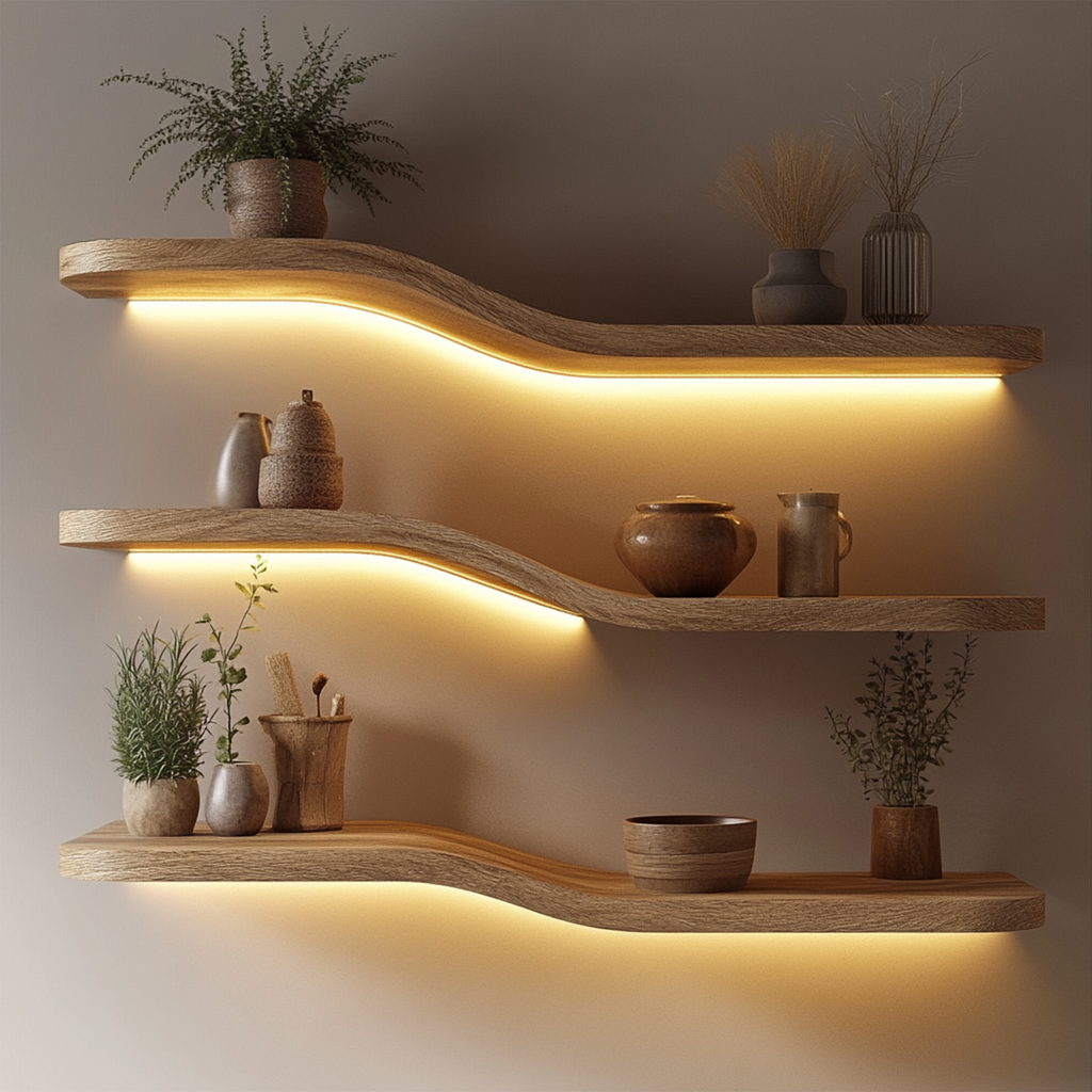 Floating Shelves Organic Modern Living Room Interior SINLKIFL389