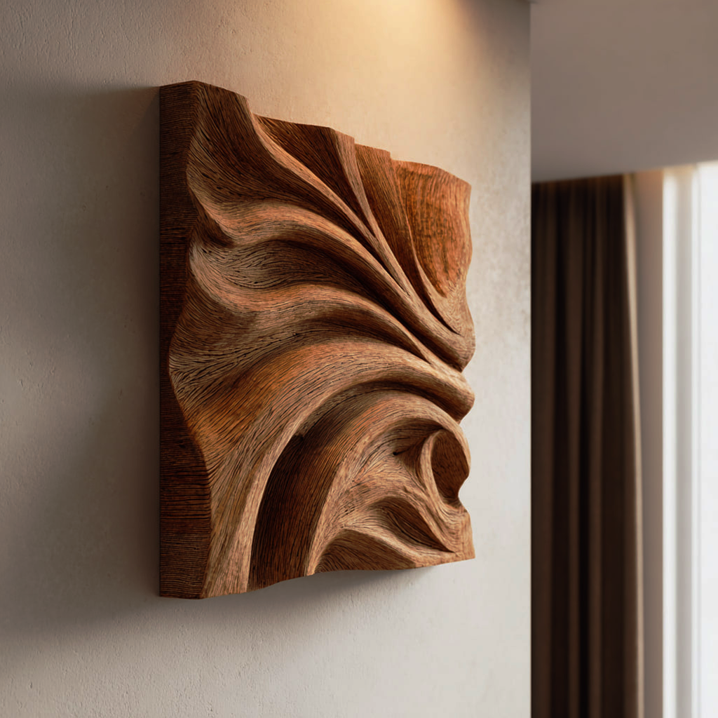 Abstract Fold Carved Solid Wood Wall Art Modern Interior Decor SINLKIWD017