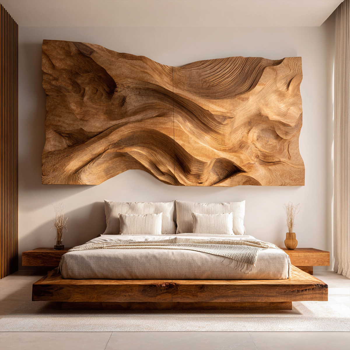 Handcrafted Wood Headboard Solid Wood Bedroom Interior SINLKIDH024