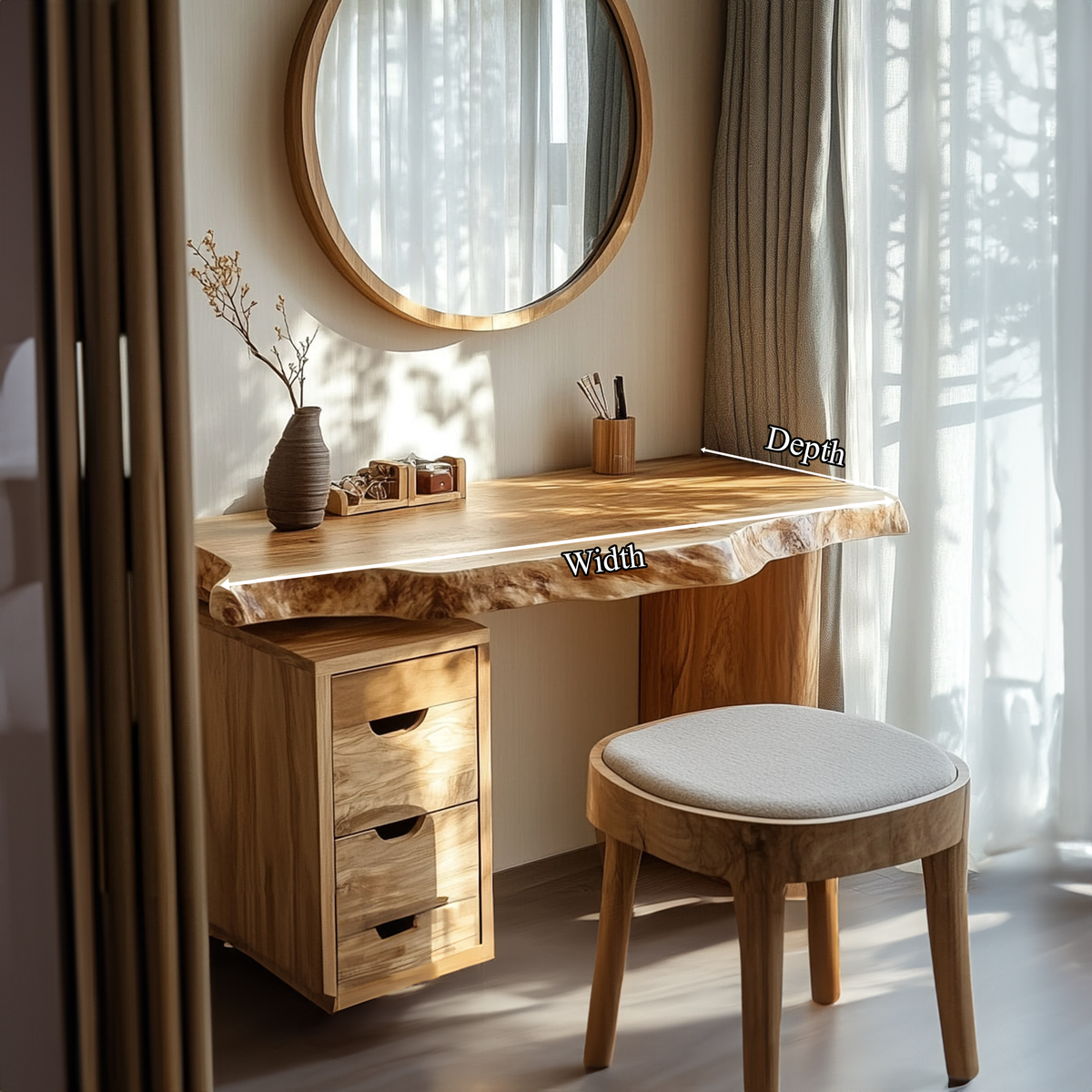 Japandi Solid Wood Floating Dressing Table Live Edge Bedroom SINLKIFL243