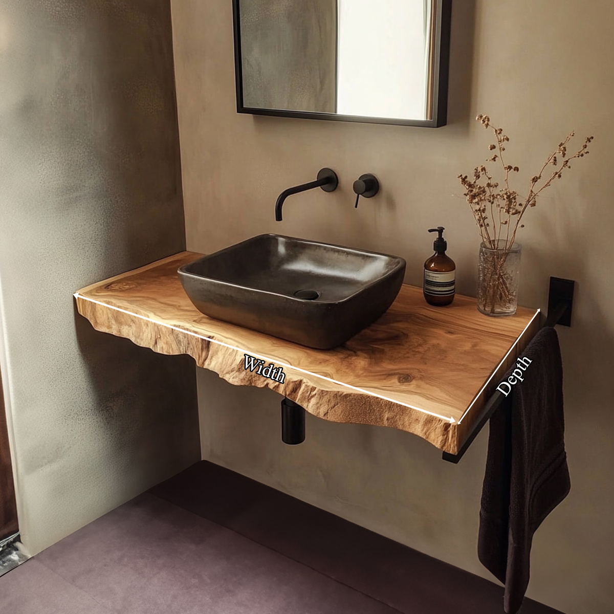 Mid Century Bathroom Vanity Shelf Live Edge Wood Bathroom Decor SINLKIBRV223