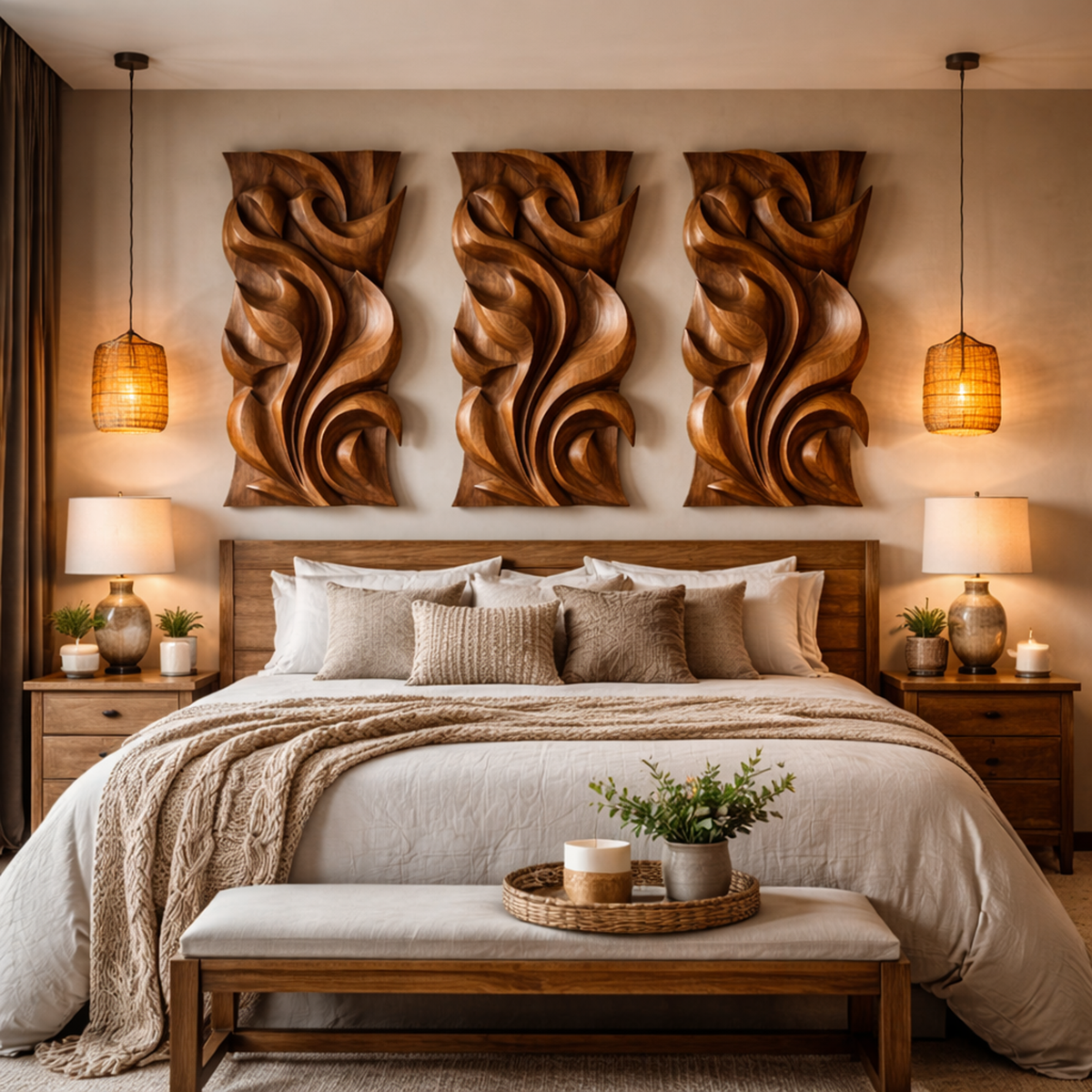 Abstract Carved Solid Wood Wall Art Sculptural Interior Decor SINLKIWD014