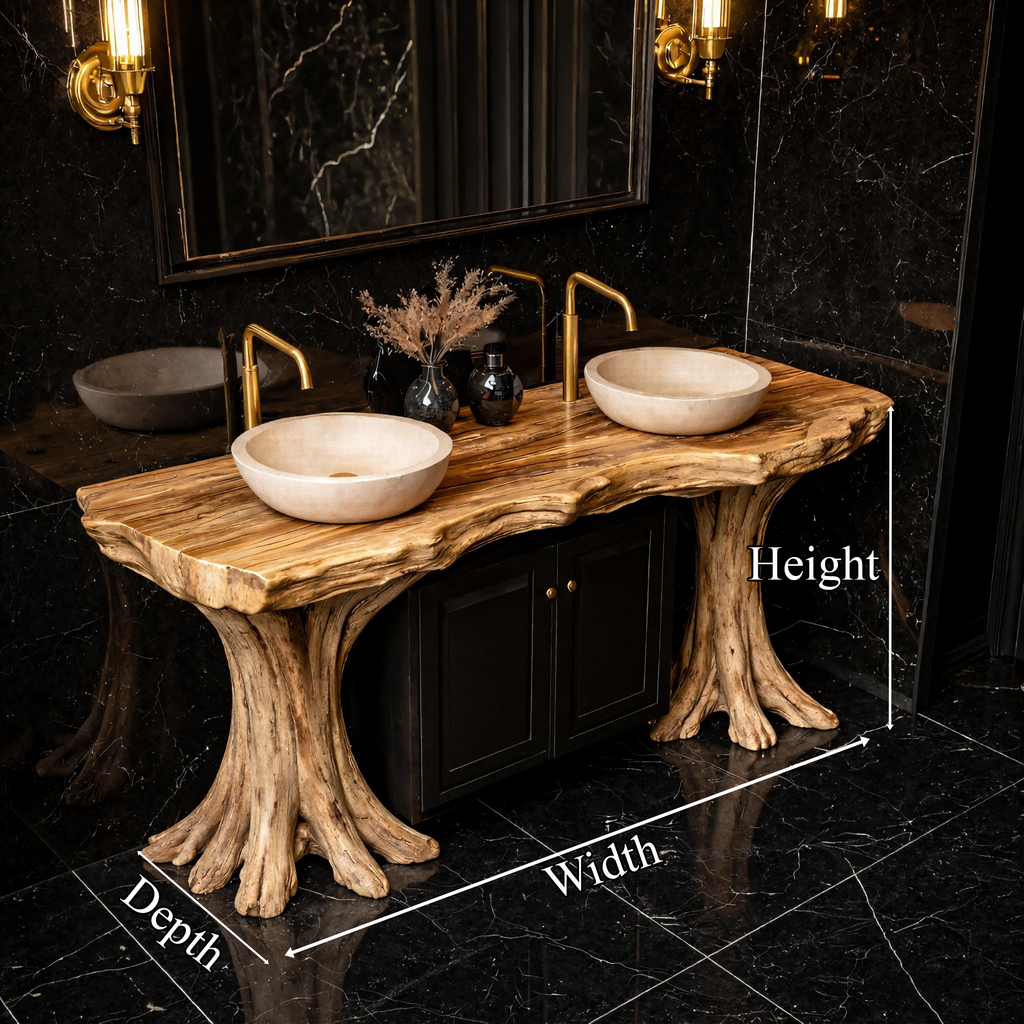Luxury Organic Solid Wood Bathroom Vanity Tree Base Statement Design SINLKIBRV268