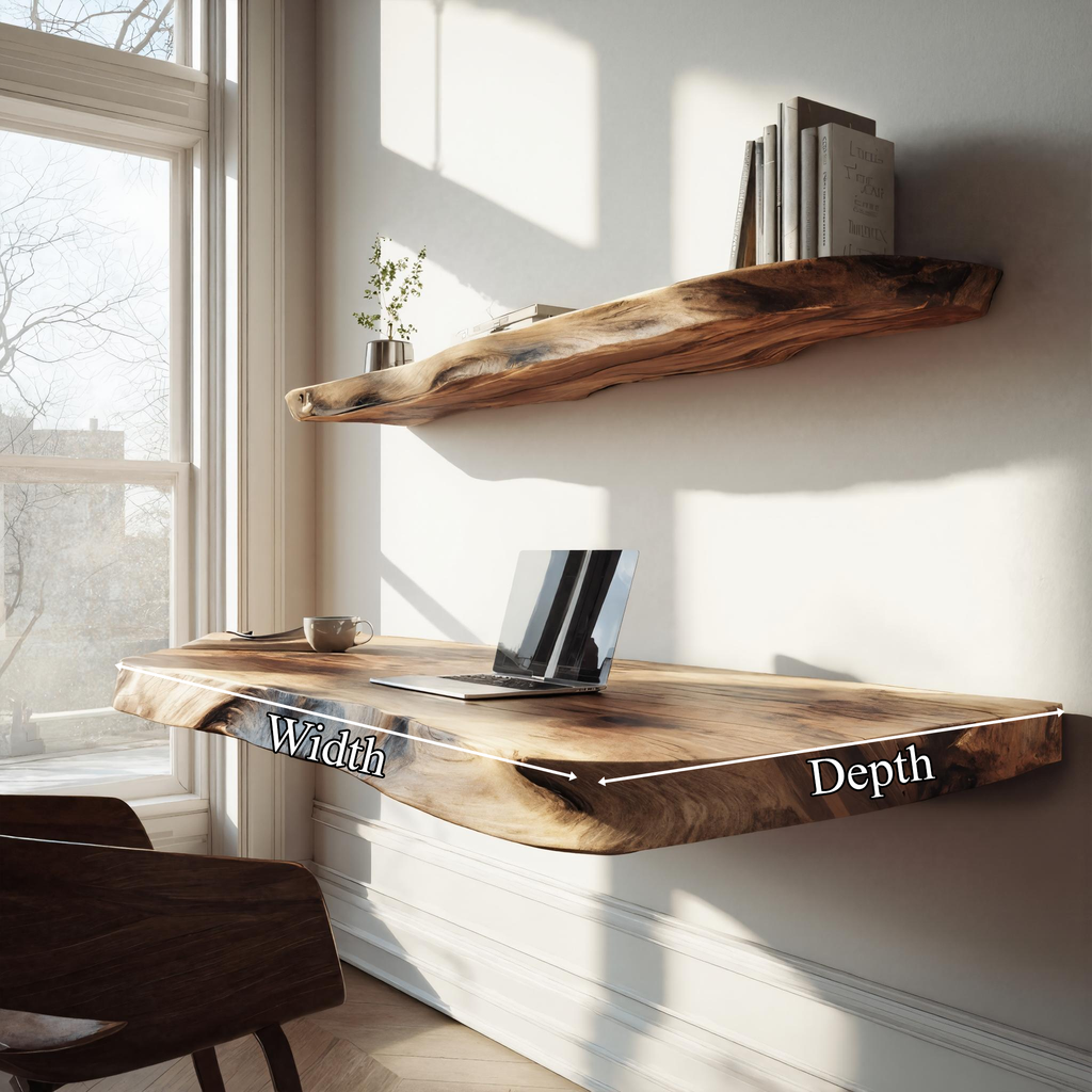Live Edge Solid Wood Floating Desk Natural Home Office Interior SINLKIFL378