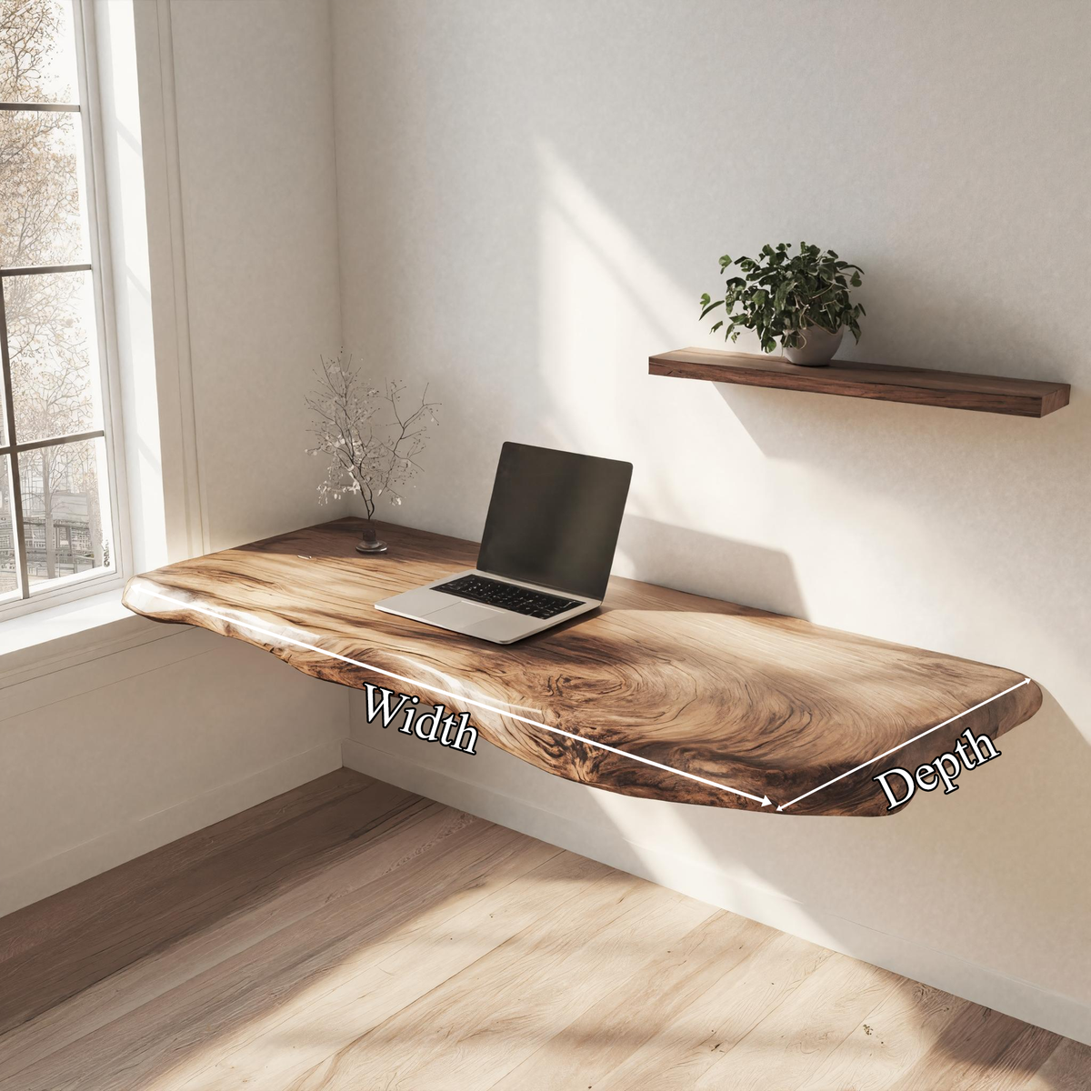 Handcrafted Live Edge Floating Work Shelf Modern Study Interior SINLKIFL380