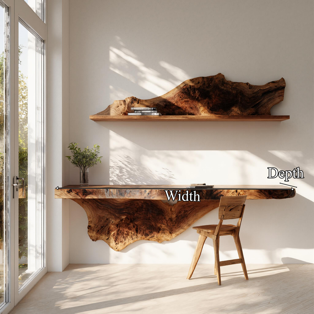 Handcrafted Solid Wood Wall Desk Live Edge Home Office Style SINLKIFL384