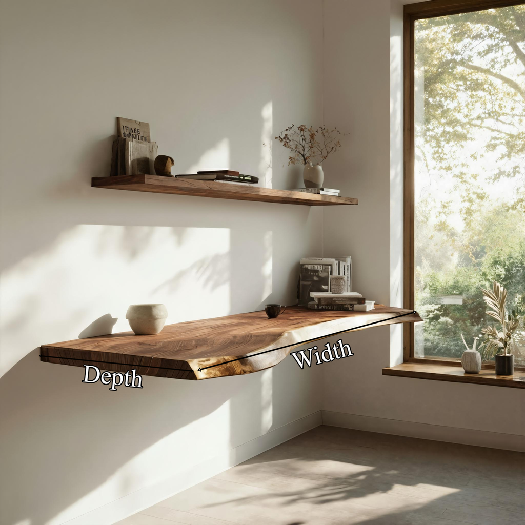 Handcrafted Live Edge Floating Work Desk Modern Corner Workspace SINLKIFL387