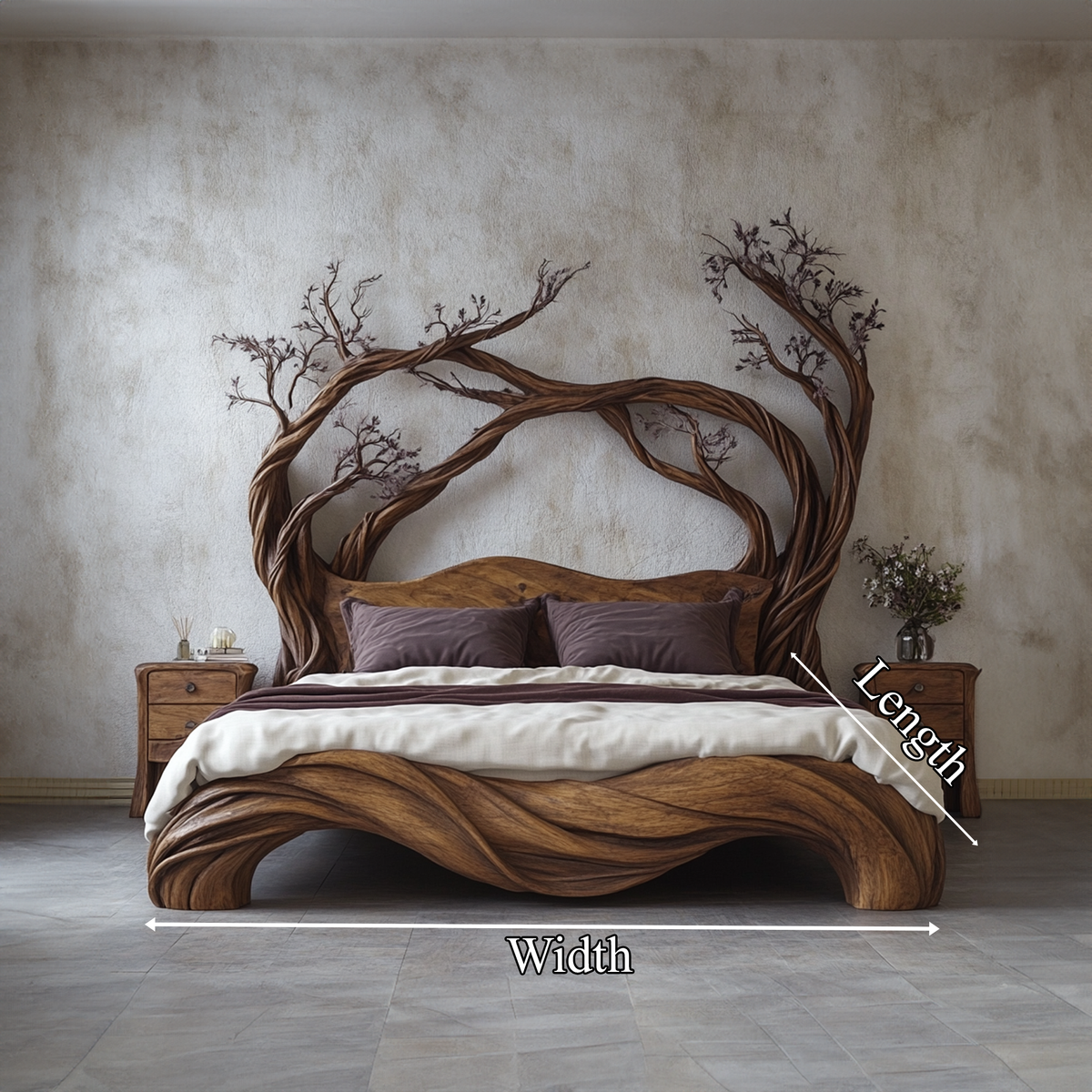 Mid Century Bedroom Low Profile Wood Bed SINLKIWB088