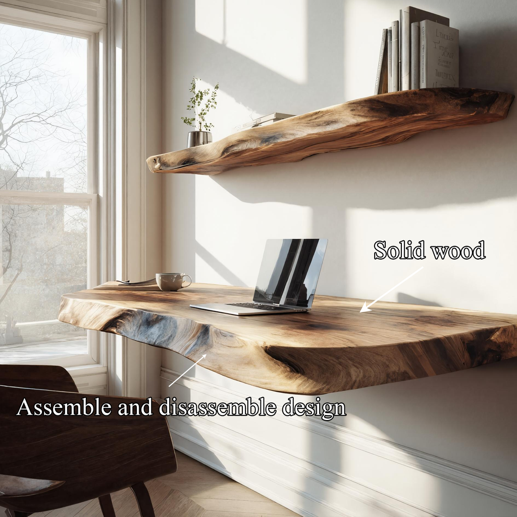 Live Edge Solid Wood Floating Desk Natural Home Office Interior SINLKIFL378