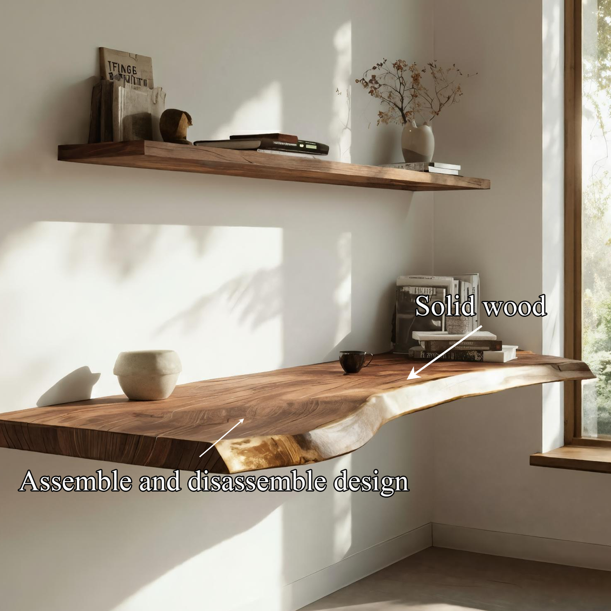 Handcrafted Live Edge Floating Work Desk Modern Corner Workspace SINLKIFL387