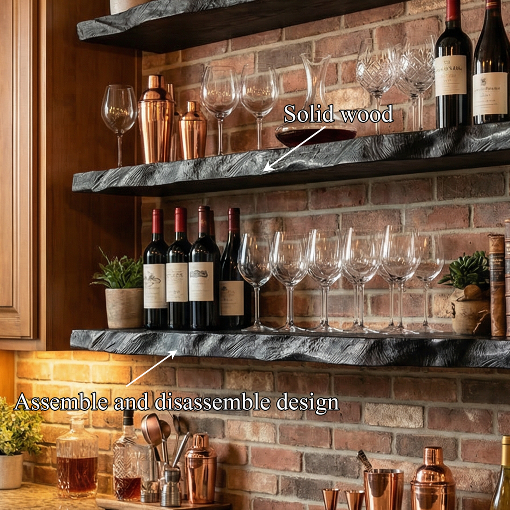 Industrial Solid Wood Floating Bar Shelves Wall Mounted Display Rack SINLKIFL506