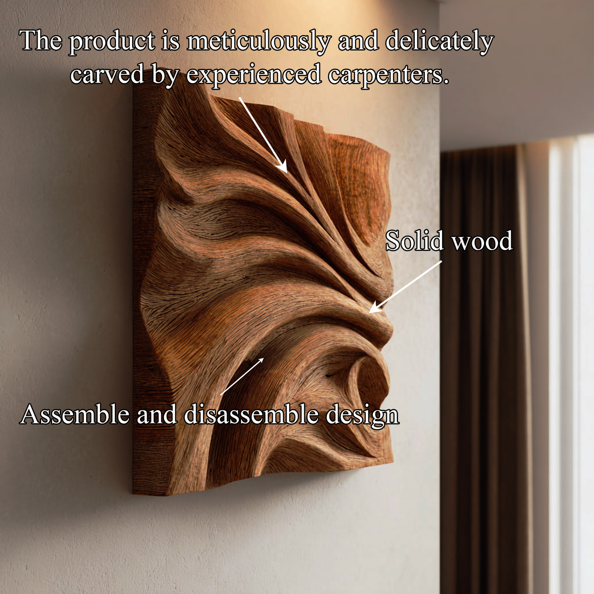 Abstract Fold Carved Solid Wood Wall Art Modern Interior Decor SINLKIWD017