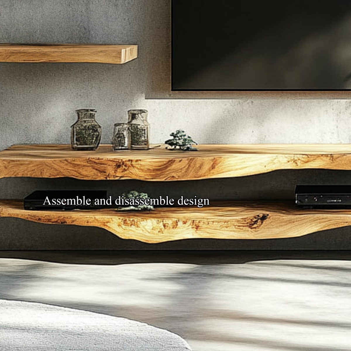 Combo 2 Pieces Rustic Floating TV Stand Living Room Media SINLKIFL188