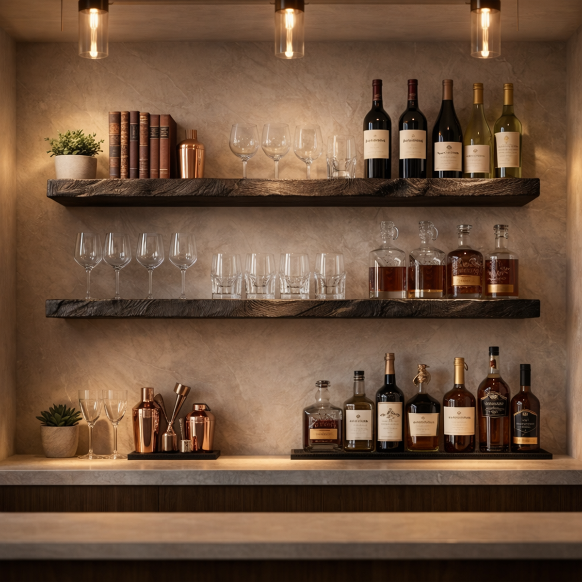 Industrial Solid Wood Floating Bar Shelves Wall Mounted Display Rack SINLKIFL506