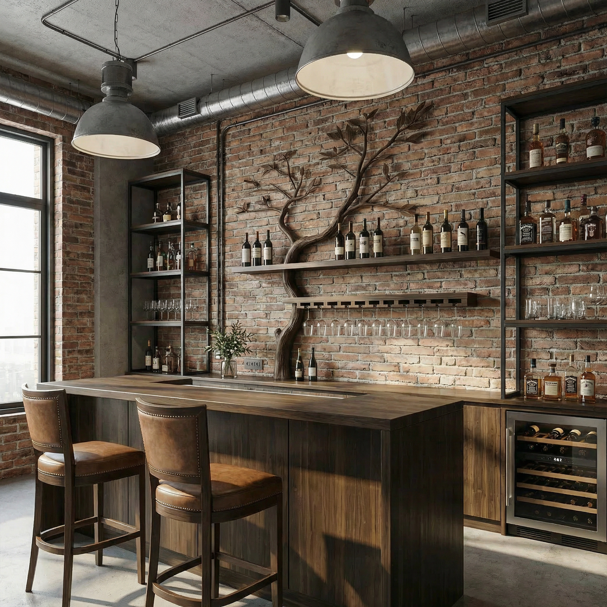 Artistic Tree Shaped Wooden Wall Wine Rack Bar Bottle Display Shelf Restaurant Bar Decor SINLKIWR011