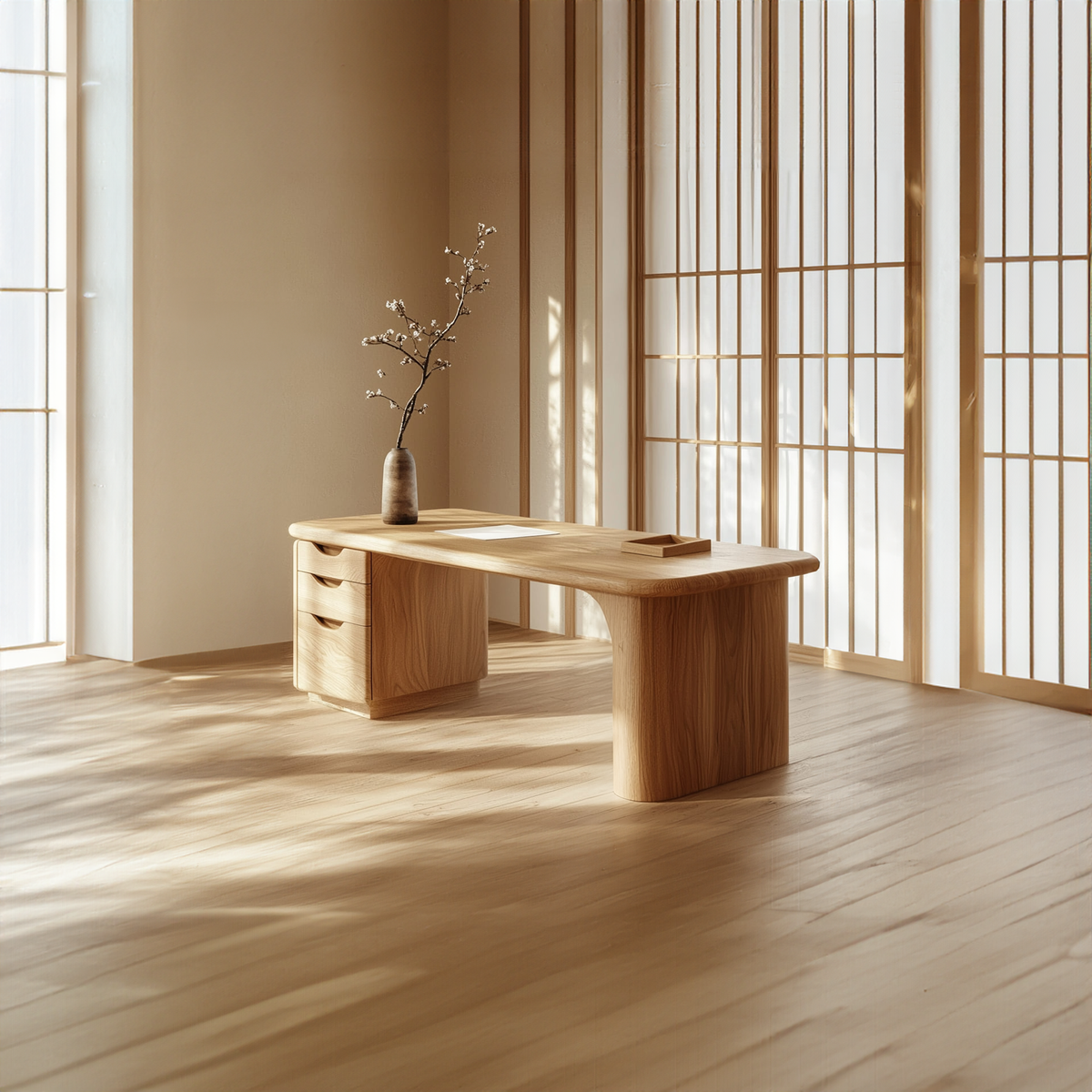 Japandi Organic Minimal Work Desk Home Office And Study Room SINLKIDK057