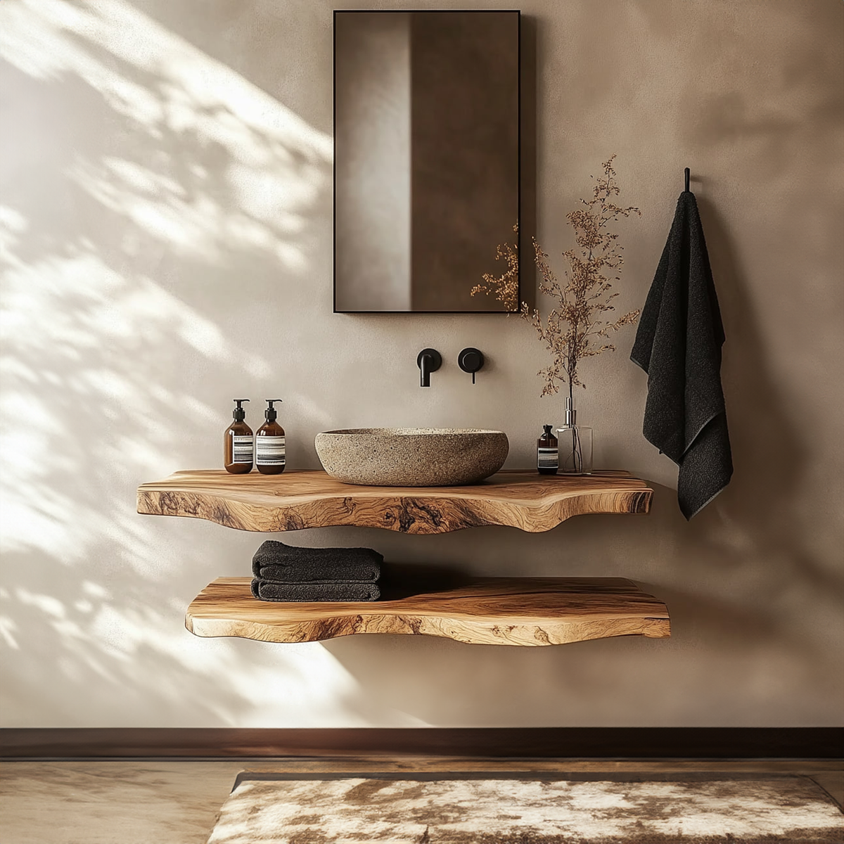 Mid Century Bathroom Vanity Shelf Minimalist Wood Bathroom Decor SINLKIBRV219