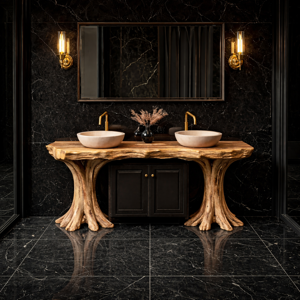 Luxury Organic Solid Wood Bathroom Vanity Tree Base Statement Design SINLKIBRV268