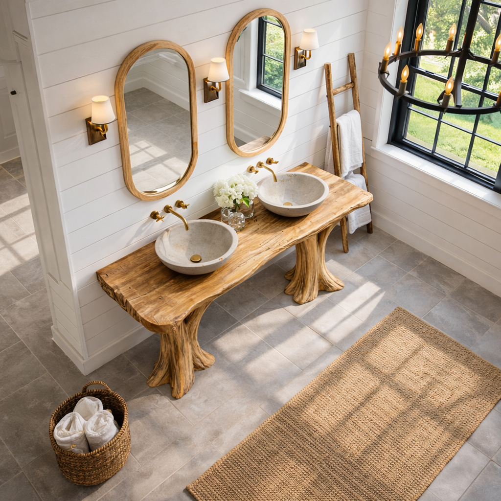 Luxury Live Edge Solid Wood Bathroom Vanity Organic Sculptural Base SINLKIBRV269