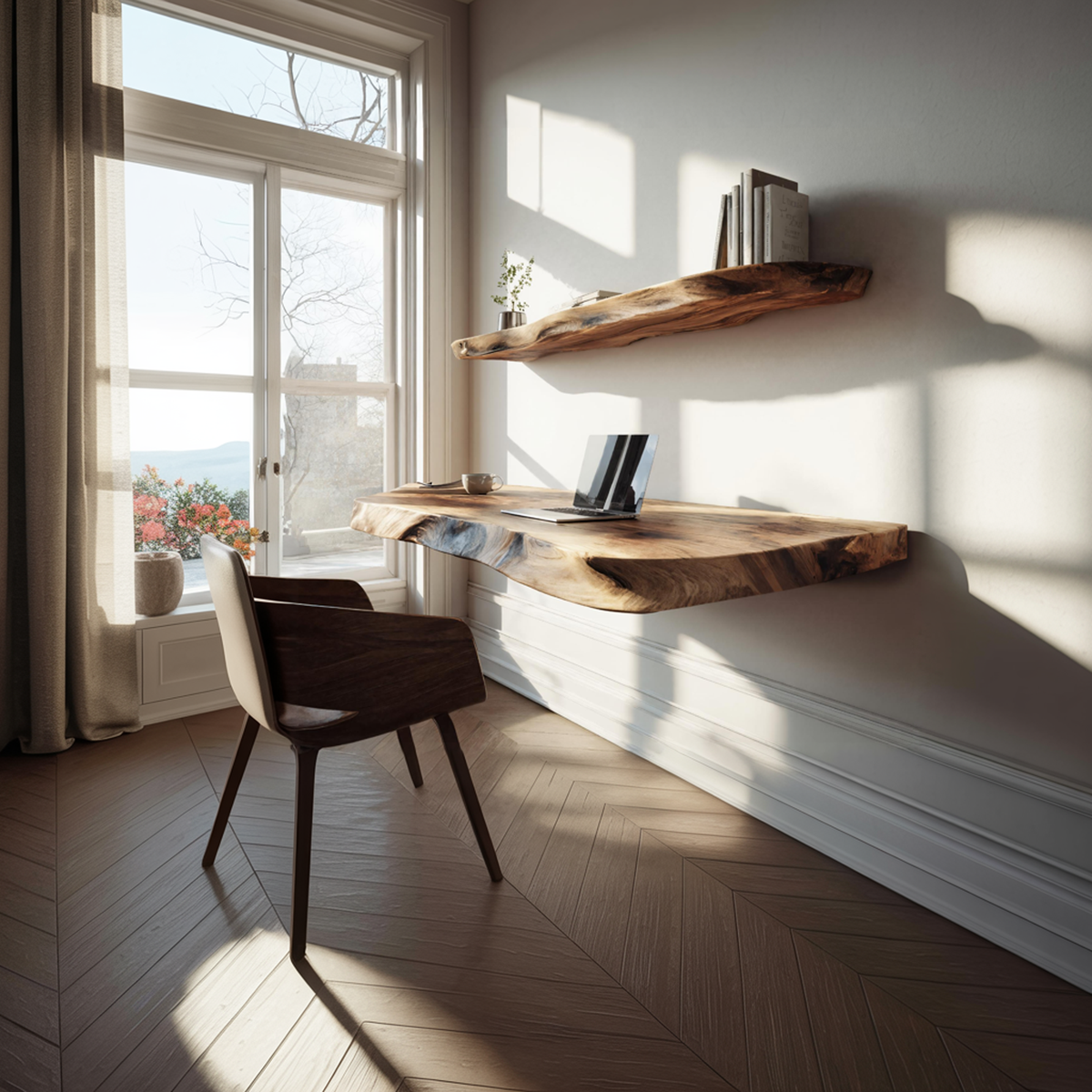 Live Edge Solid Wood Floating Desk Natural Home Office Interior SINLKIFL378