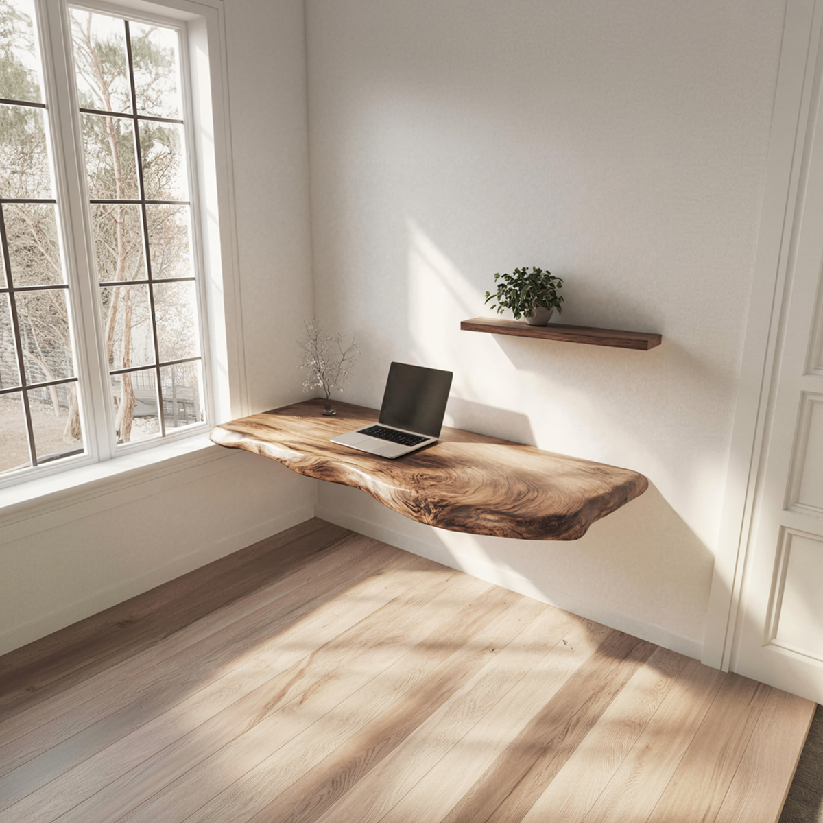 Handcrafted Live Edge Floating Work Shelf Modern Study Interior SINLKIFL380