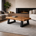Industrial Live Edge Solid Wood Coffee Table Bold Contrast Black Base Modern Living Room Interior SINLKICF294