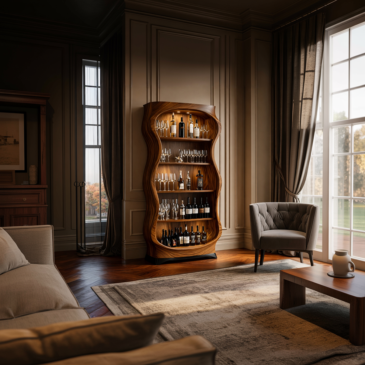 Luxury Wooden Wine Storage Cabinet Living Room SINLKISC453