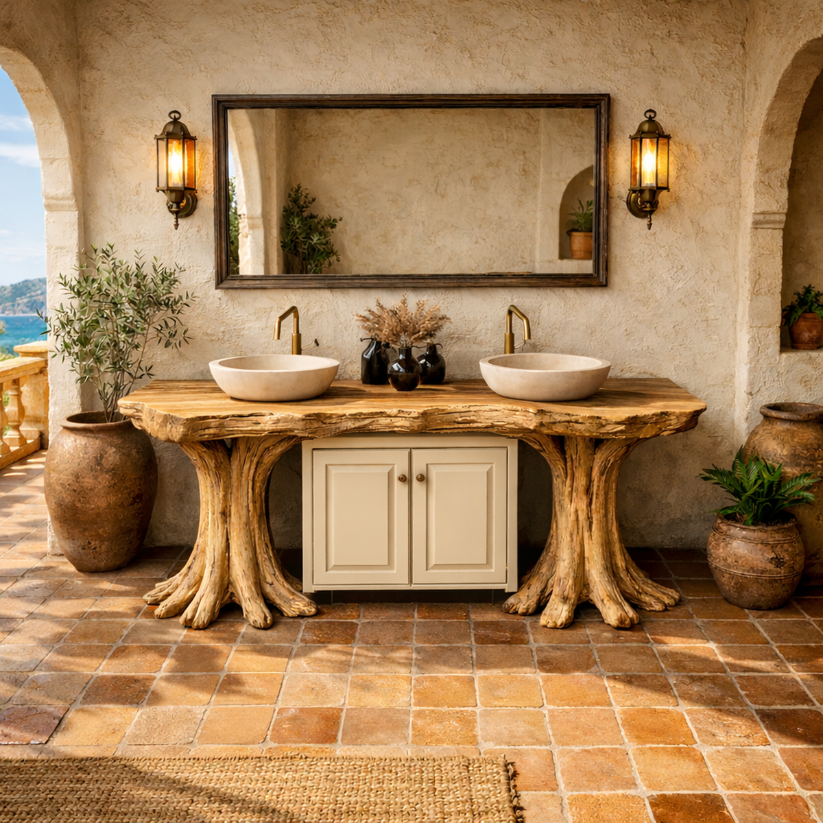 Luxury Organic Solid Wood Bathroom Vanity Tree Base Statement Design SINLKIBRV268
