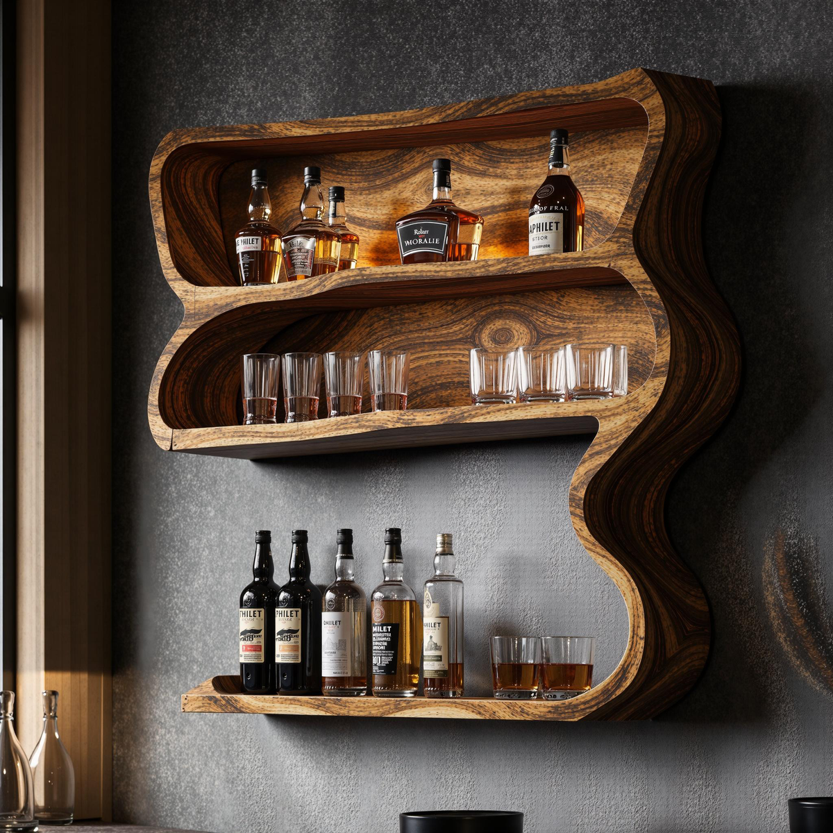 Customizable Wood Wine Bar Shelf For Modern Living Rooms SILDTBAR014