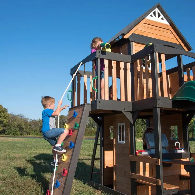 Canyon Creek Cedar Swing Set With 8-Foot Wave Slide - 183 x 188 x 119 Inches